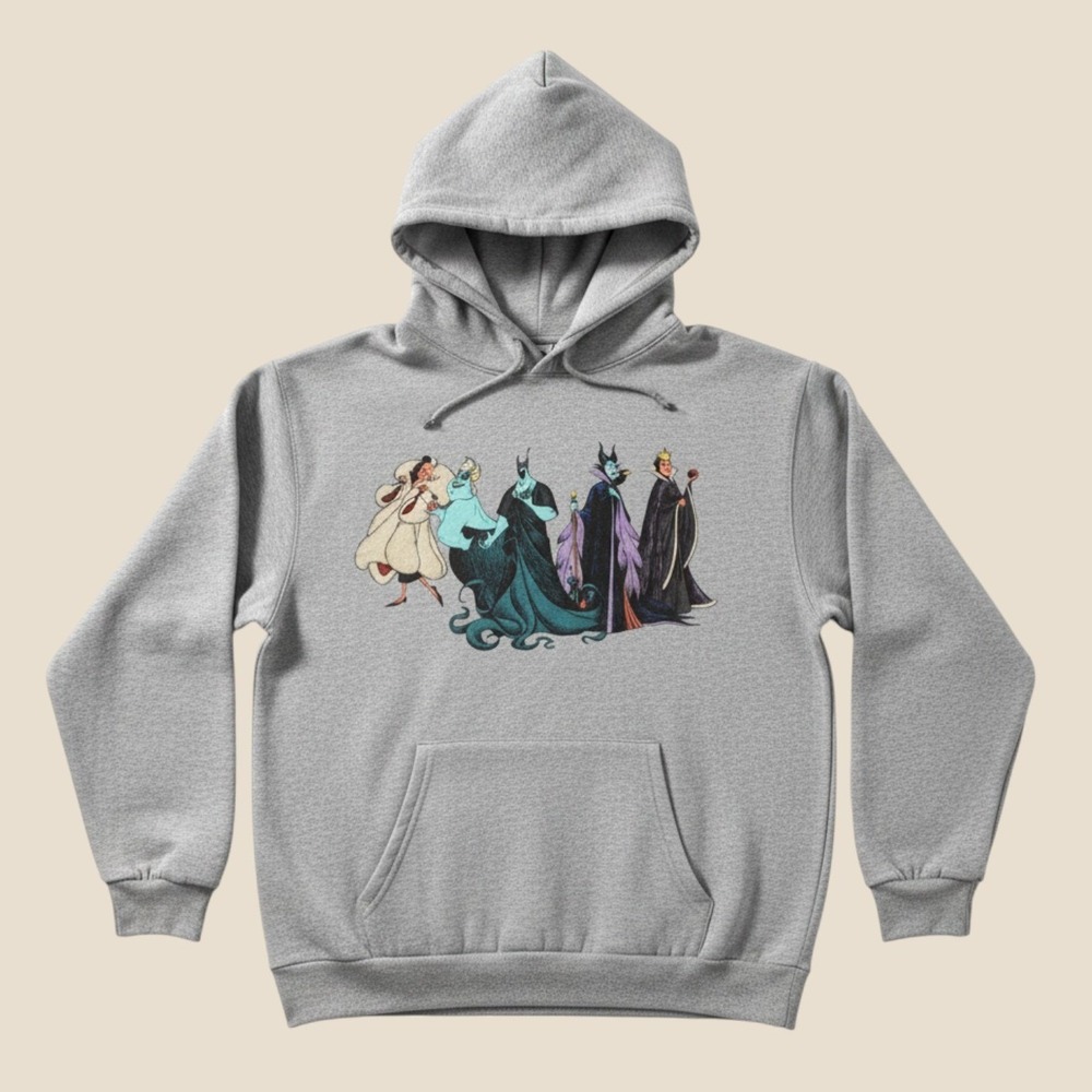 Disney Villains Hoodie XL (45" Chest) Gray Cotton Blend Goth Disneycore Pullover